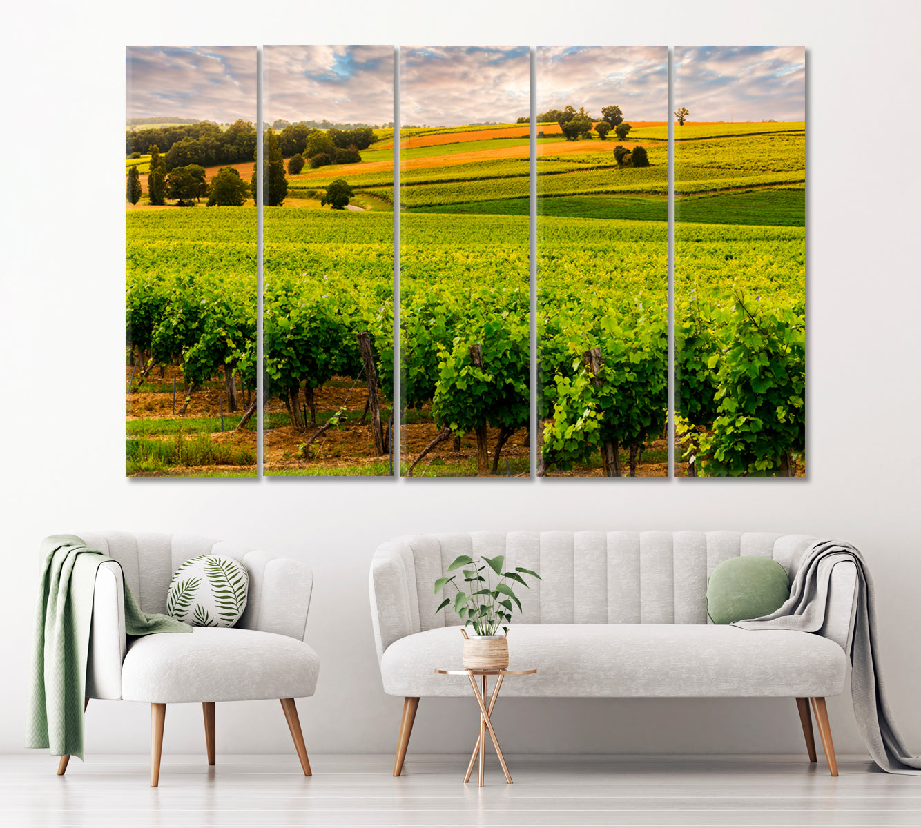Burgundy Vineyard France Canvas Print ArtLexy 5 Panels 36"x24" inches 