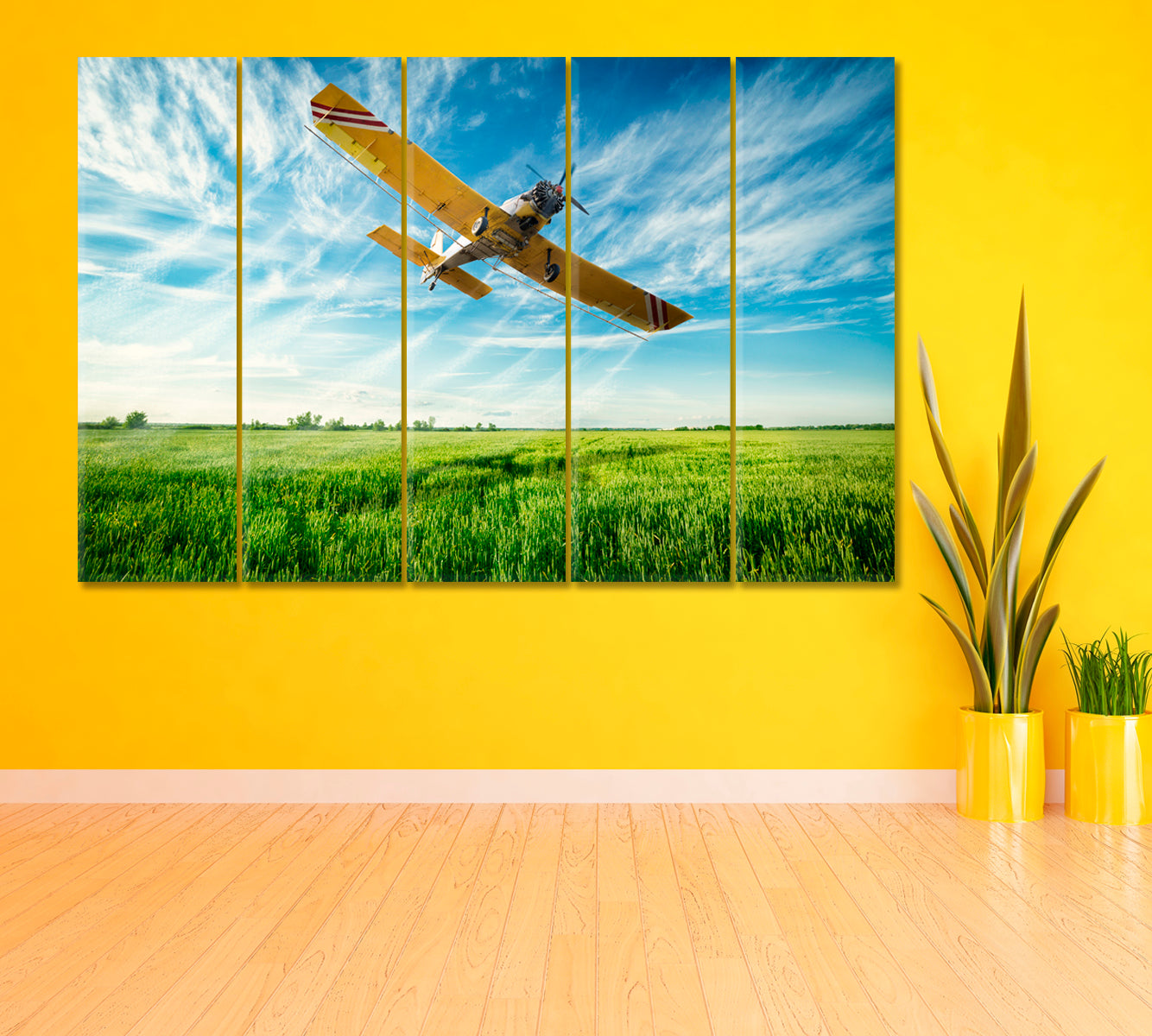 Agricultural Plane Sprayed Field Canvas Print ArtLexy 5 Panels 36"x24" inches 