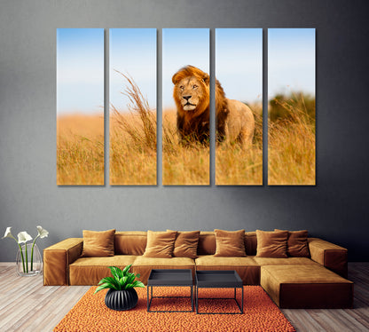 Wild Lion in Kenya Canvas Print ArtLexy 5 Panels 36"x24" inches 