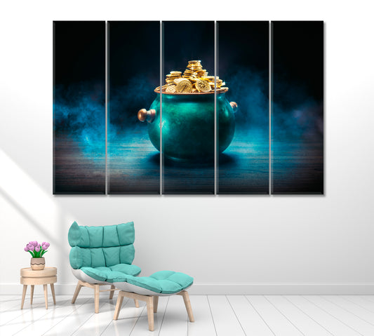 Pot Full of Gold Coins Canvas Print ArtLexy 5 Panels 36"x24" inches 