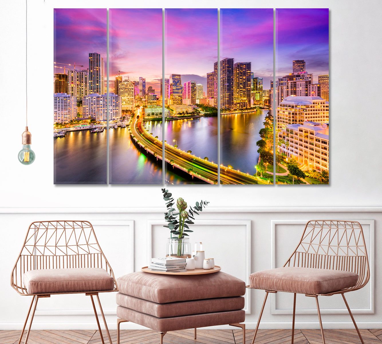 Miami Skyline on Biscayne Bay Canvas Print ArtLexy 5 Panels 36"x24" inches 