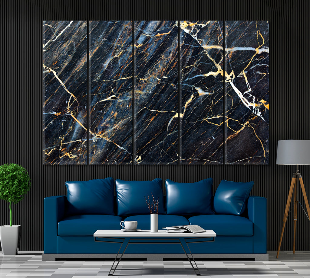 Blue Gray Black Marble Transparent Veins Modern Abstract Art