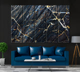 Dark Gray Marble with Gold Veins Canvas Print ArtLexy 5 Panels 36"x24" inches 