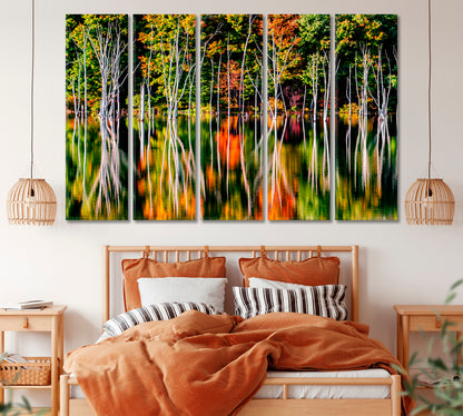 Flooded Forest at Autumn Canvas Print ArtLexy 5 Panels 36"x24" inches 