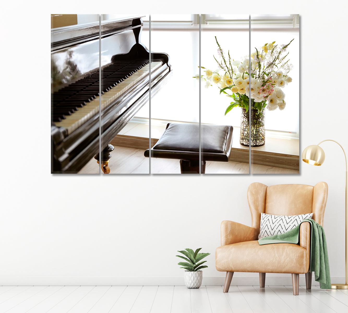 Beautiful Piano with Flowers Canvas Print ArtLexy 5 Panels 36"x24" inches 