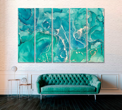 Abstract Green Marble Composition Canvas Print ArtLexy 5 Panels 36"x24" inches 