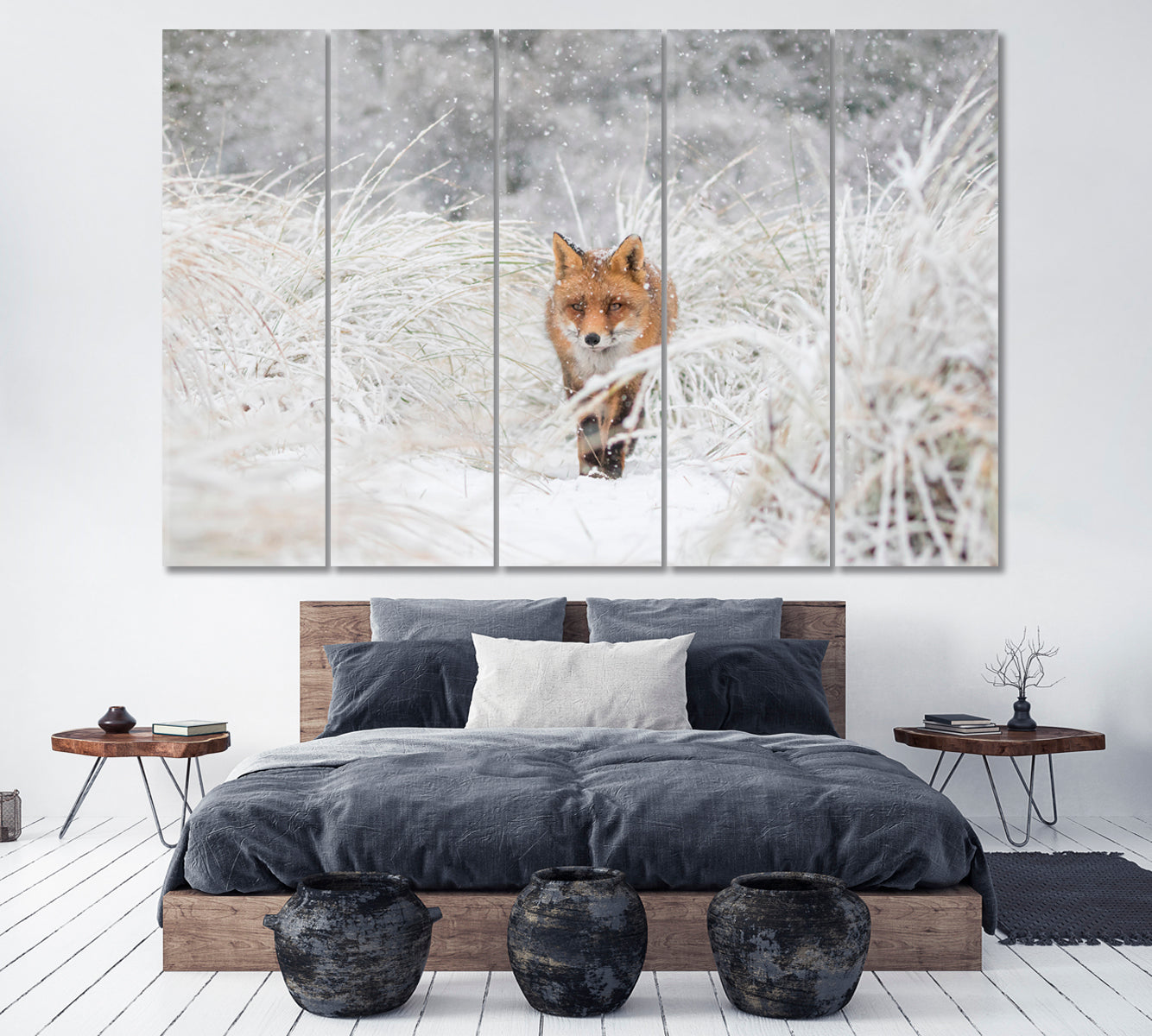 Red Fox in Winter Forest Canvas Print ArtLexy 5 Panels 36"x24" inches 