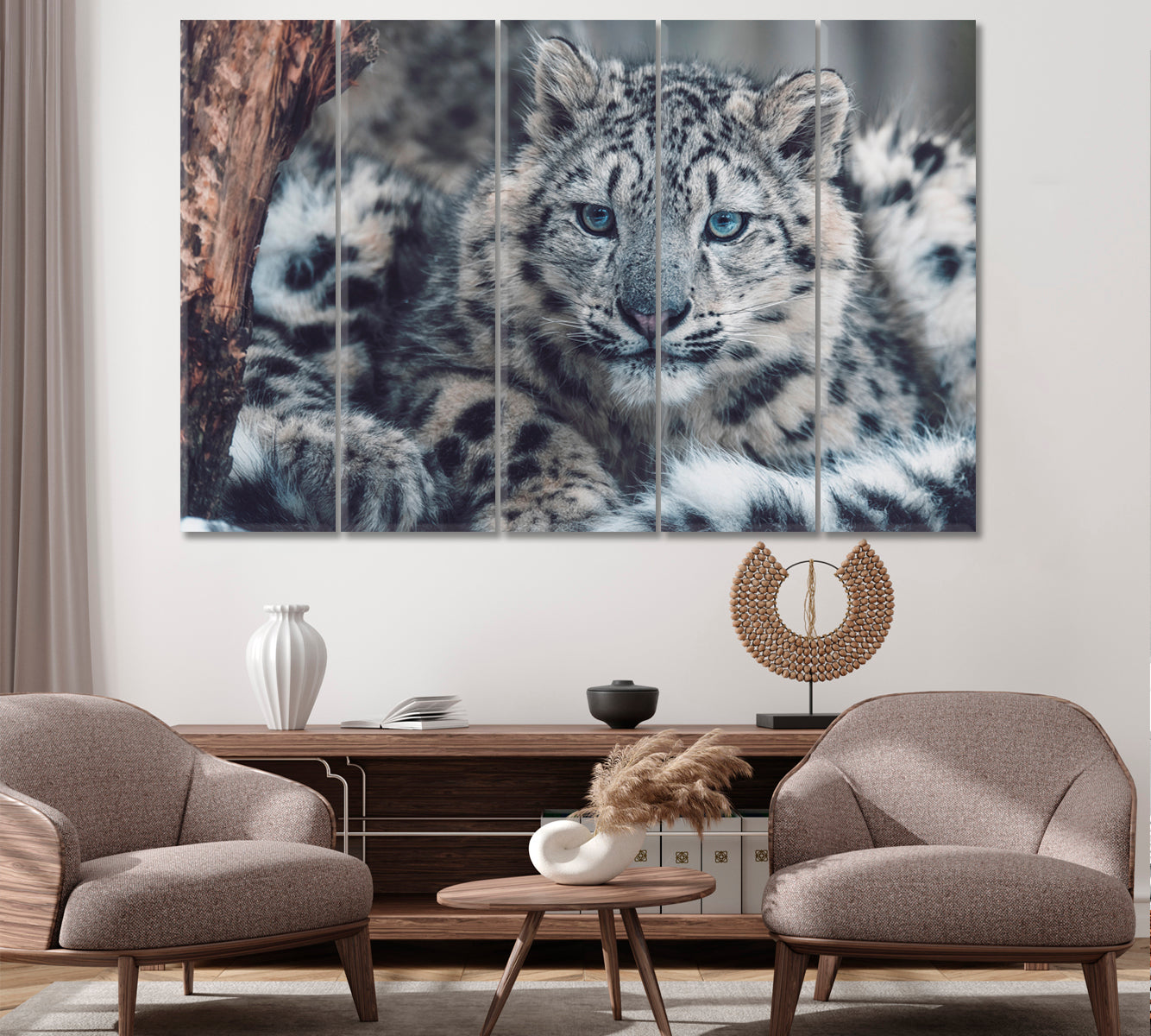 Snow Leopard Portrait Canvas Print ArtLexy 5 Panels 36"x24" inches 