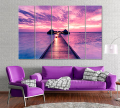 Purple Sunset in Maldives Canvas Print ArtLexy 5 Panels 36"x24" inches 