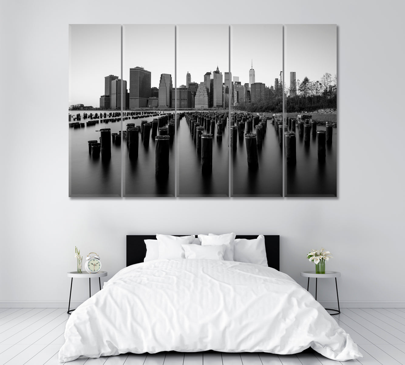 Manhattan Financial District with Abandoned Pier over East River Canvas Print ArtLexy 5 Panels 36"x24" inches 
