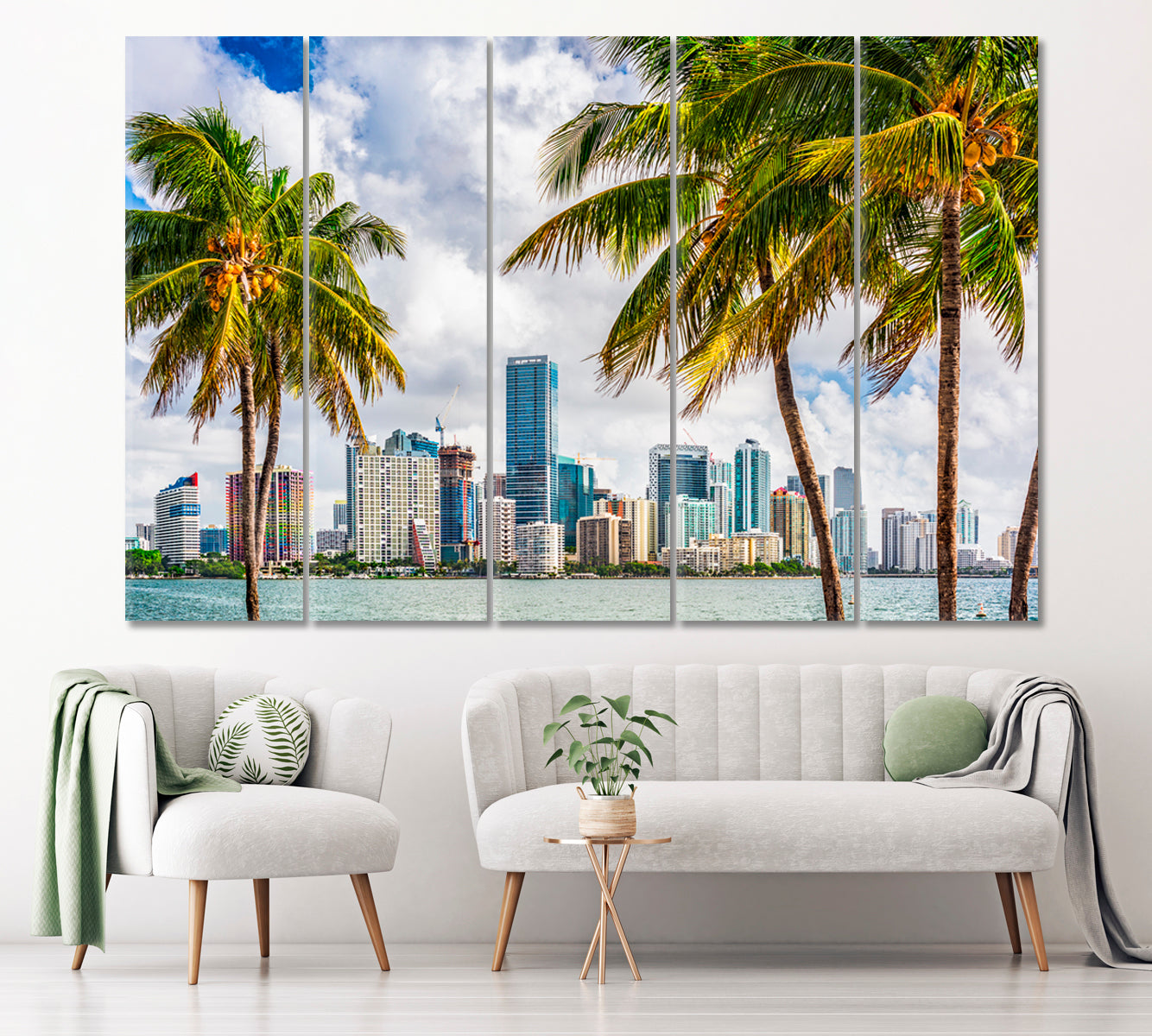 Miami Florida Downtown Skyline Canvas Print ArtLexy 5 Panels 36"x24" inches 
