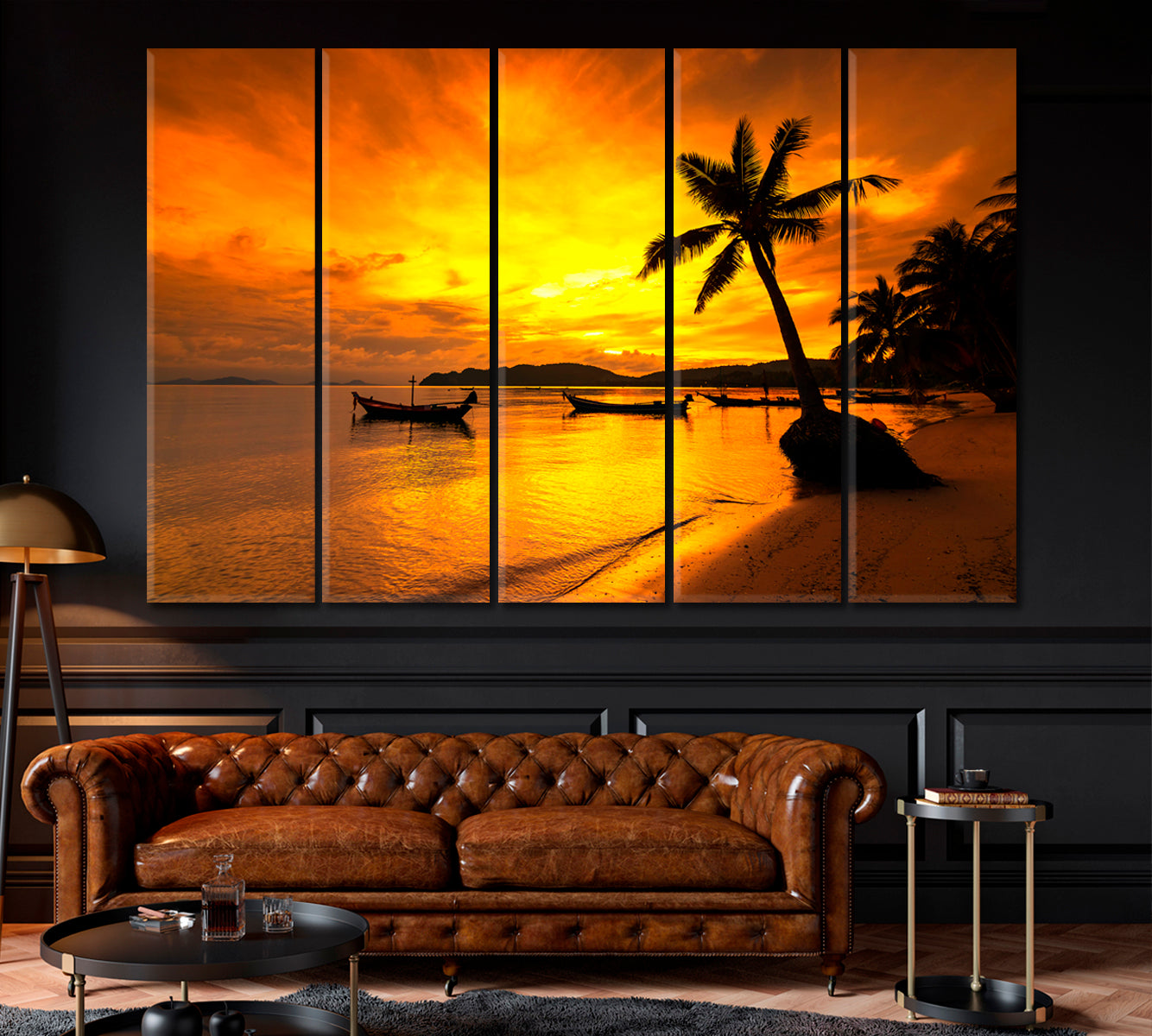 Sunset over Tropical Beach Thailand Canvas Print ArtLexy 5 Panels 36"x24" inches 