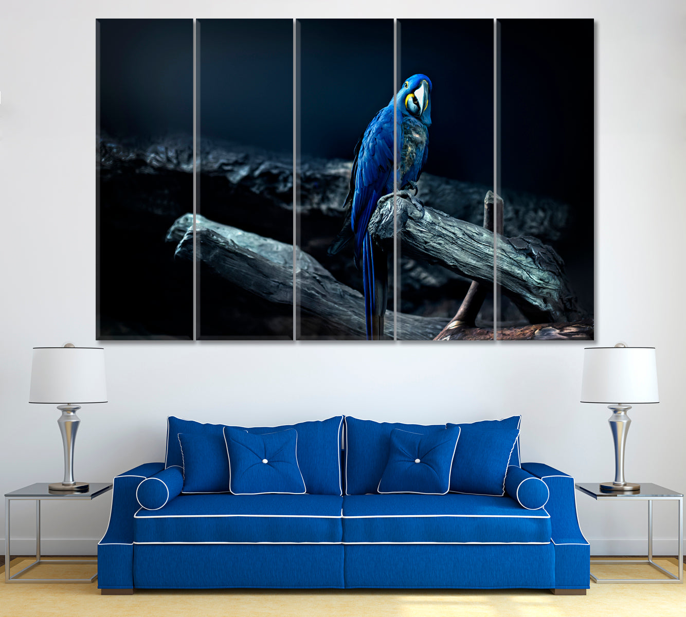 Hyacinth Macaw Parrot Canvas Print ArtLexy 5 Panels 36"x24" inches 