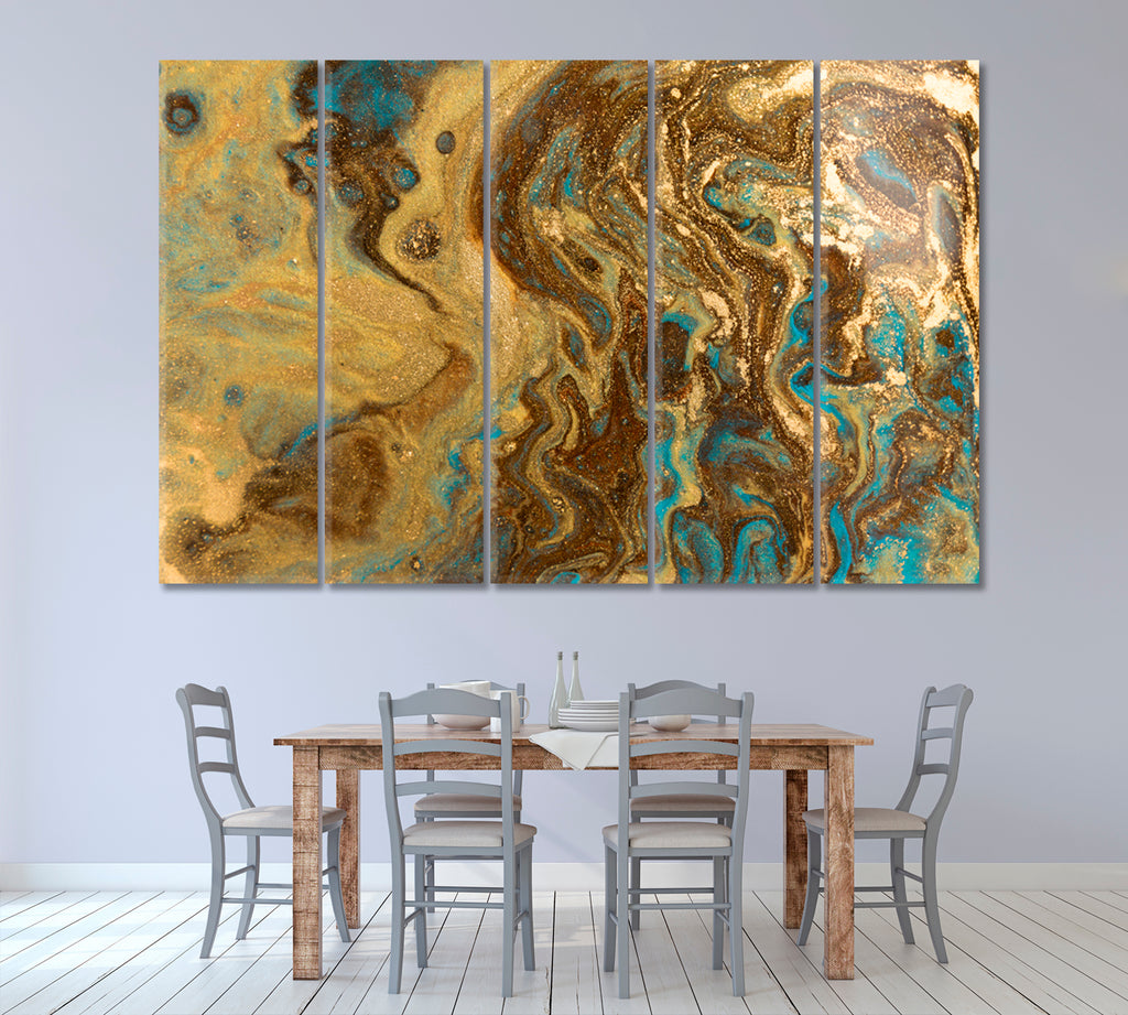 Abstract Gold Marble Swirl Canvas Print ArtLexy 5 Panels 36"x24" inches 