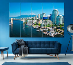 Vancouver Skyline Canada Canvas Print ArtLexy 5 Panels 36"x24" inches 