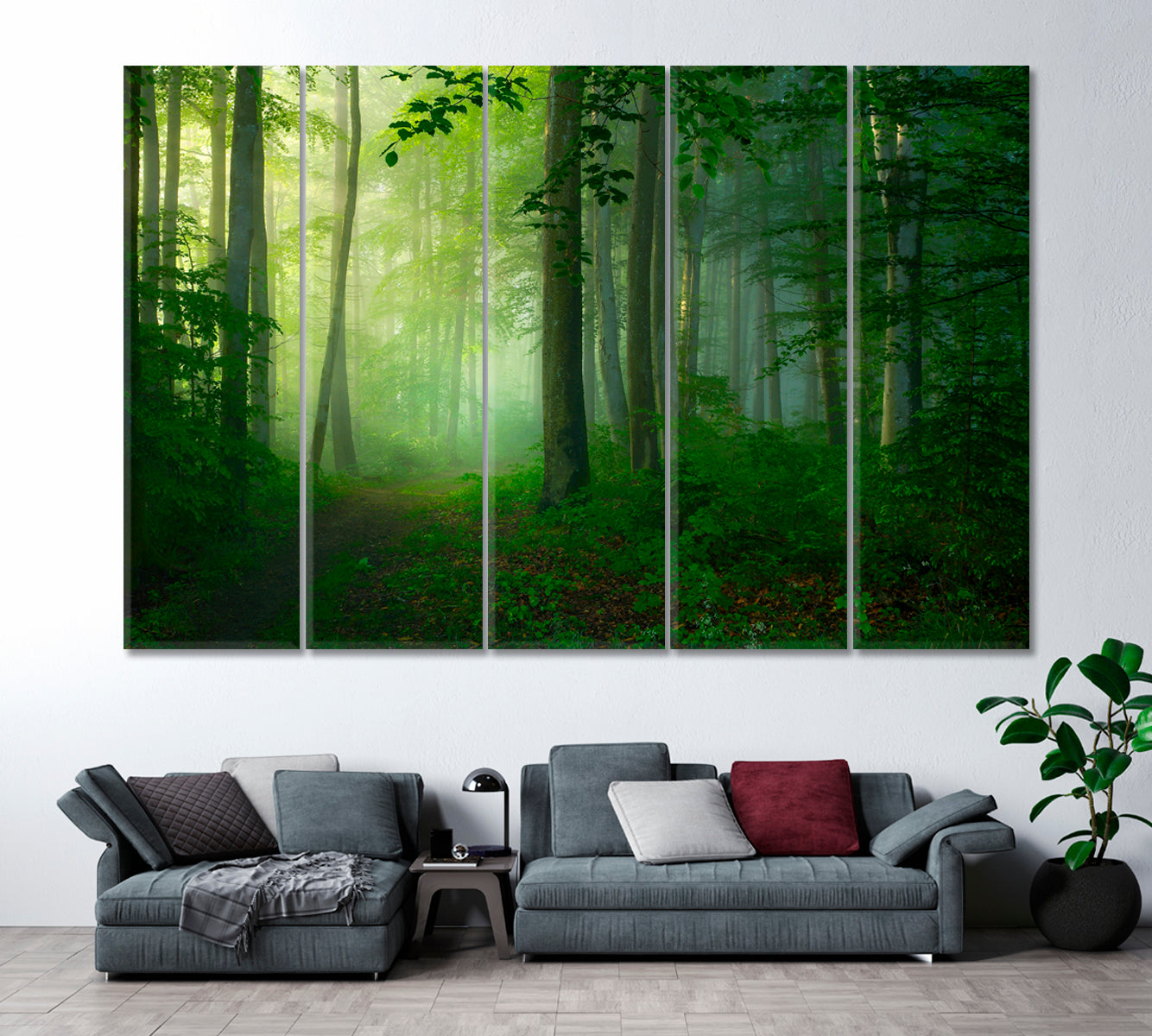 Foggy Forest in Morning Canvas Print ArtLexy 5 Panels 36"x24" inches 