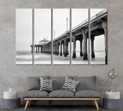 Manhattan Beach Pier in Black and White Canvas Print ArtLexy   
