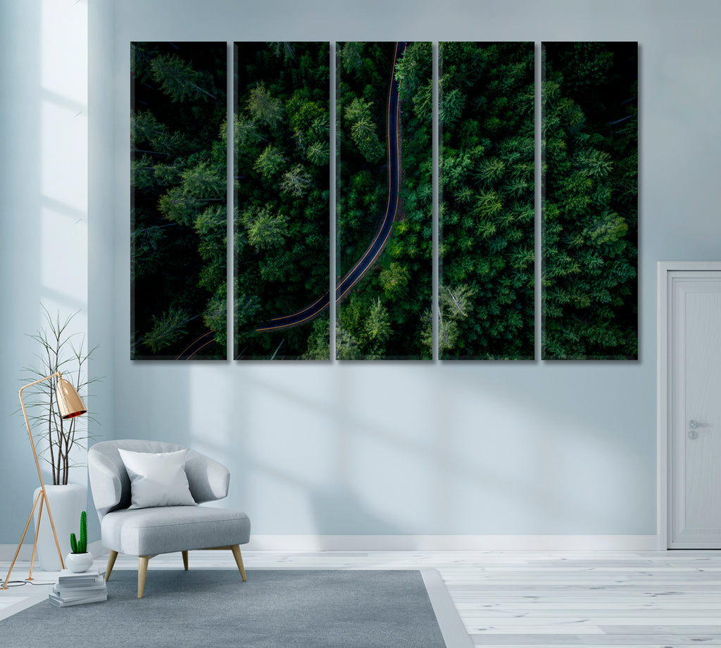 Winding Road in Forest Canvas Print ArtLexy 5 Panels 36"x24" inches 