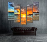 Beautiful Sunset over Indian Ocean Maldives Canvas Print ArtLexy 5 Panels 36"x24" inches 