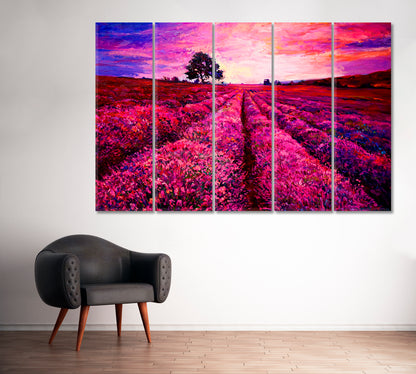 Lavender Field Canvas Print ArtLexy 5 Panels 36"x24" inches 