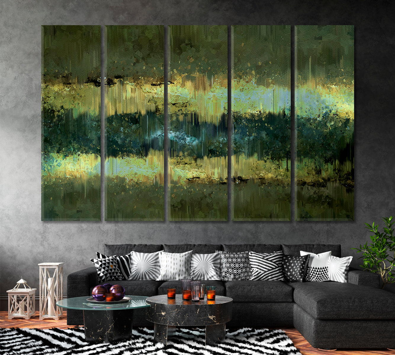 Abstract Grunge Landscape Expressionism Art Canvas Print ArtLexy 5 Panels 36"x24" inches 