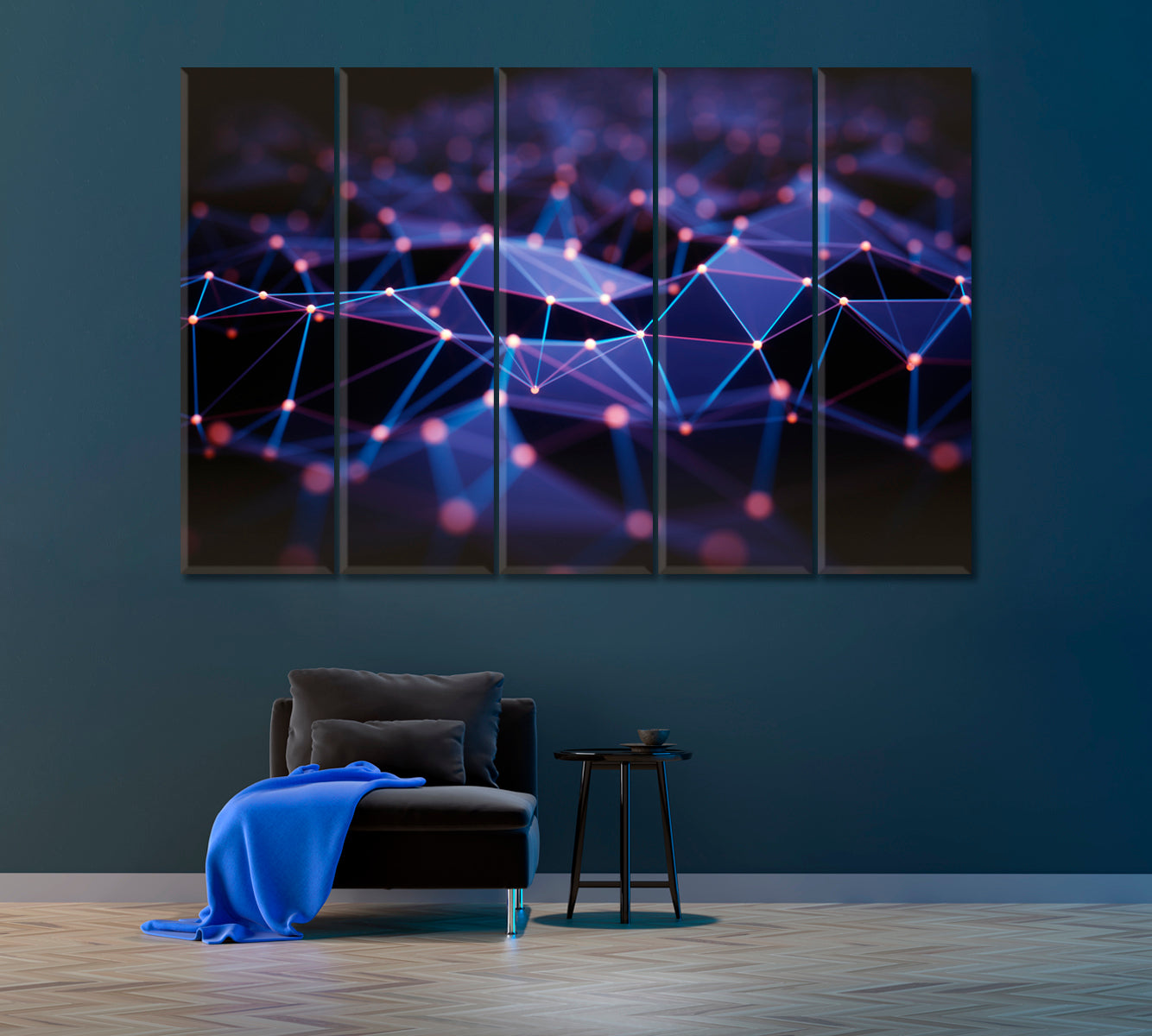 Abstract Network Connection Triangle Lines Canvas Print ArtLexy 5 Panels 36"x24" inches 