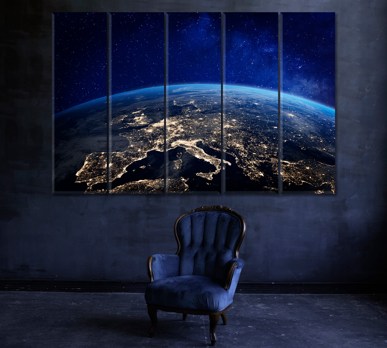 Planet Earth City Lights Canvas Print ArtLexy 3 Panels 36"x24" inches 
