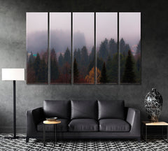 Autumn Forest in Fog Canvas Print ArtLexy 5 Panels 36"x24" inches 