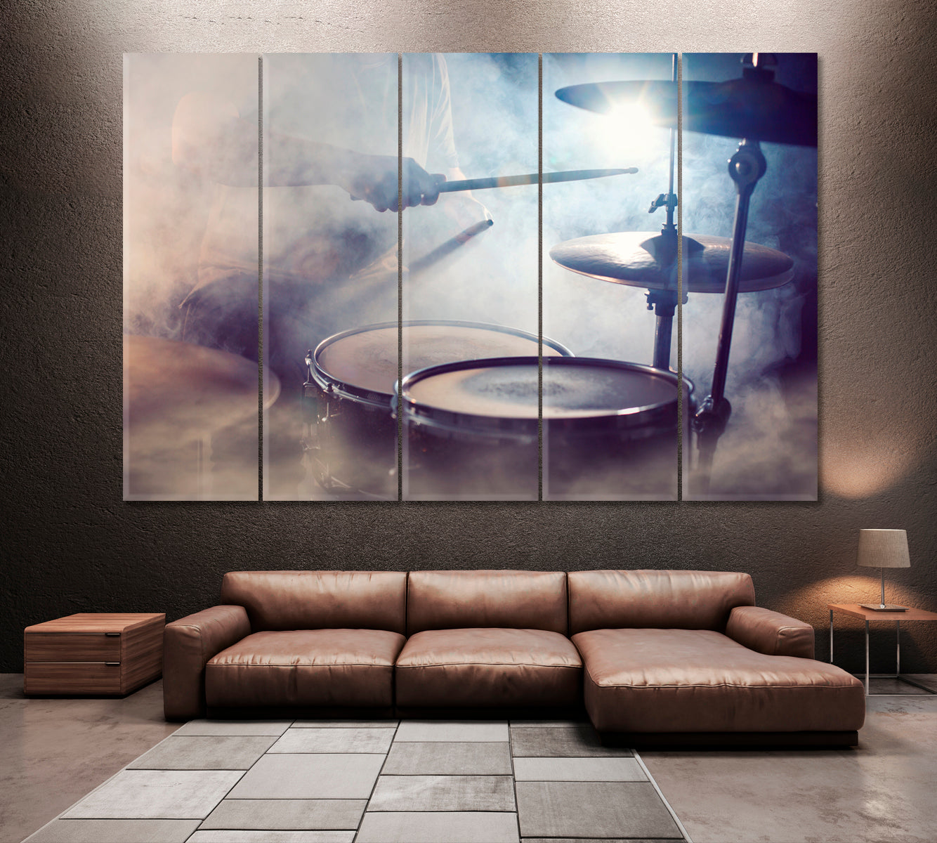 Drum Set in Fog Canvas Print ArtLexy 5 Panels 36"x24" inches 