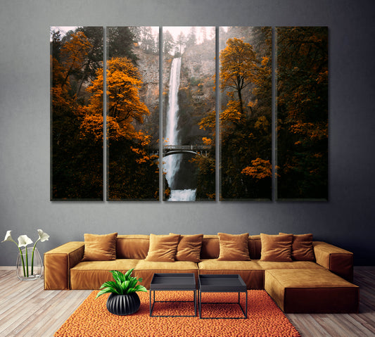 Multnomah Falls in Autumn Oregon Canvas Print ArtLexy 5 Panels 36"x24" inches 