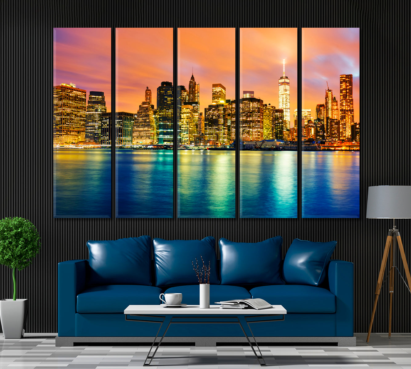 Manhattan at Sunset Canvas Print ArtLexy 5 Panels 36"x24" inches 