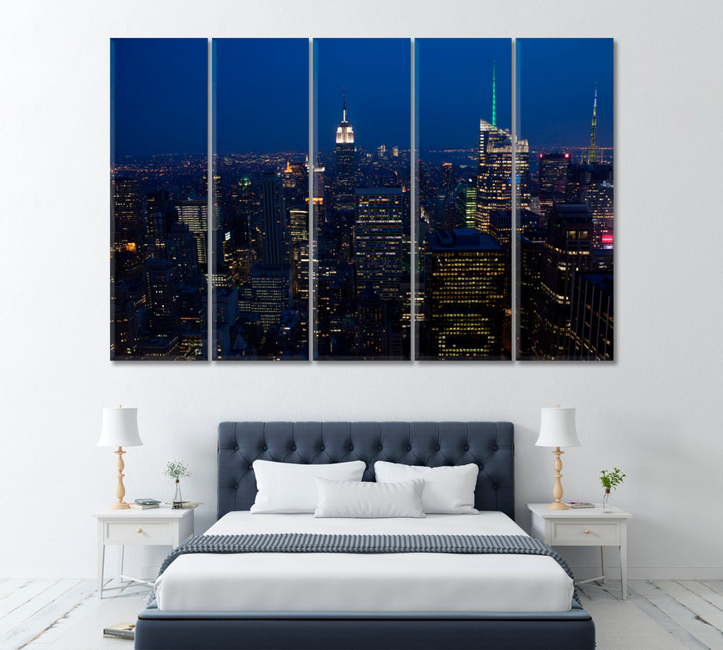 New York at Night Canvas Print ArtLexy 5 Panels 36"x24" inches 