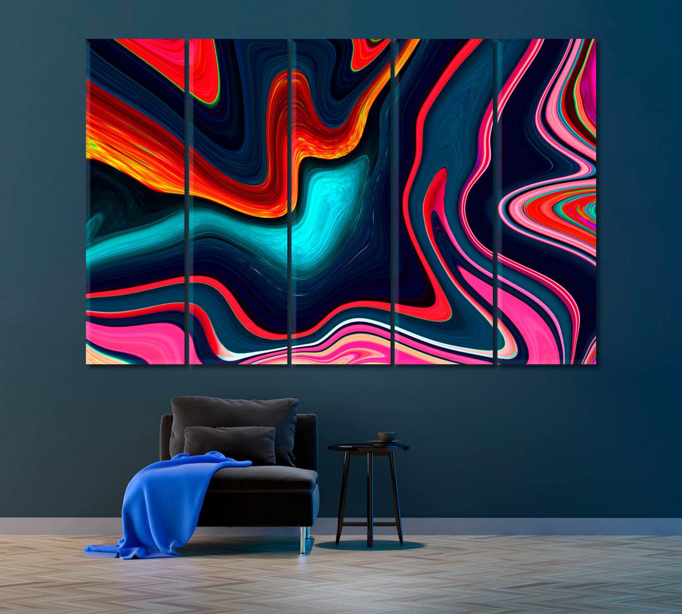 Abstract Multicolor Waves Canvas Print ArtLexy 5 Panels 36"x24" inches 