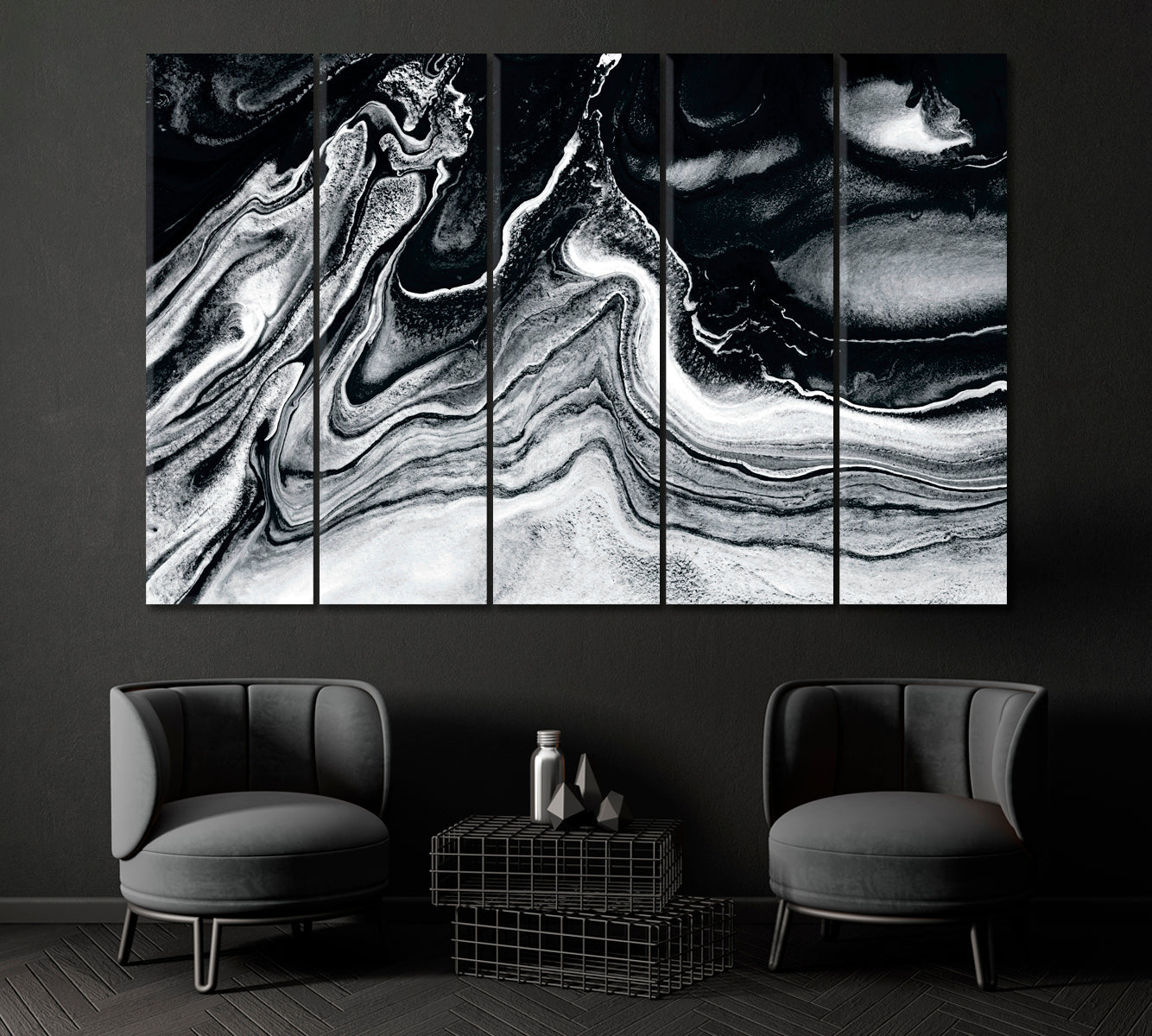 Abstract Black and White Wavy Marble Canvas Print ArtLexy   