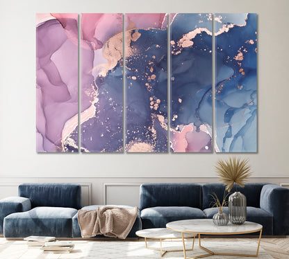 Abstract Mixed Blue & Pink Ink Pattern Canvas Print ArtLexy 5 Panels 36"x24" inches 