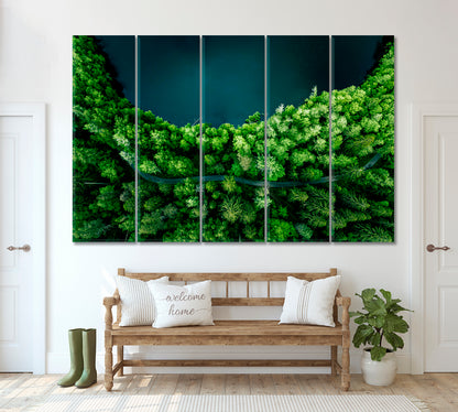 Country Road Between Green Forest and Blue Lake in Finland Canvas Print ArtLexy 5 Panels 36"x24" inches 