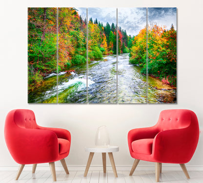 Autumn Forest in Austria Canvas Print ArtLexy 5 Panels 36"x24" inches 