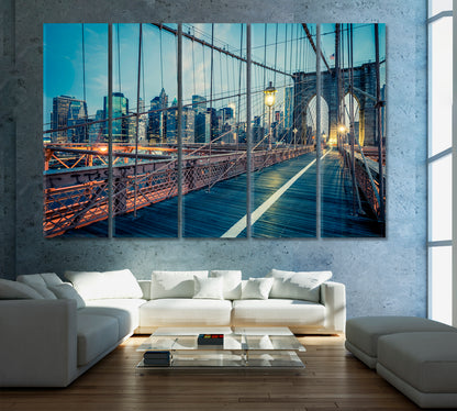 Brooklyn Bridge at Night New York City Canvas Print ArtLexy 5 Panels 36"x24" inches 