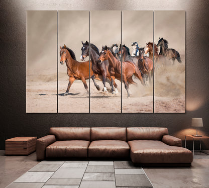 Horse Herd in Desert Canvas Print ArtLexy 5 Panels 36"x24" inches 