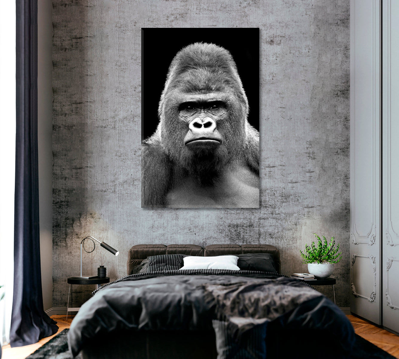 Gorilla Portrait in Black and White Canvas Print ArtLexy 1 Panel 16"x24" inches 
