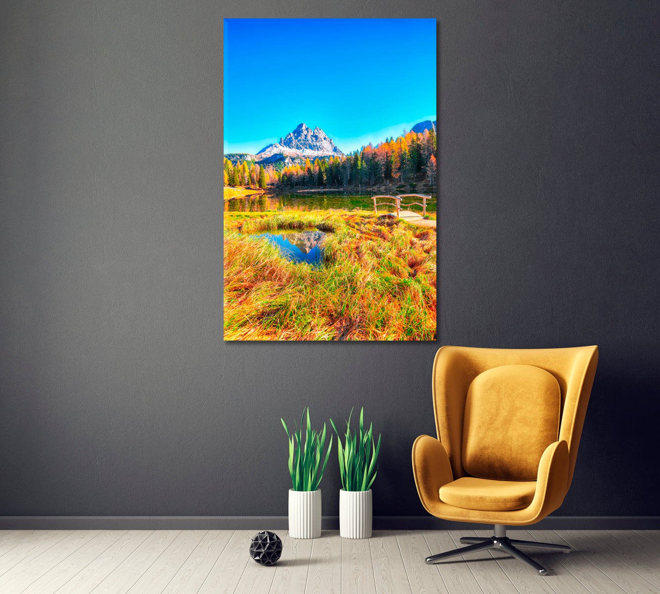 Mountain Lake Antorno in Autumn Dolomites Alps Italy Canvas Print ArtLexy 1 Panel 16"x24" inches 