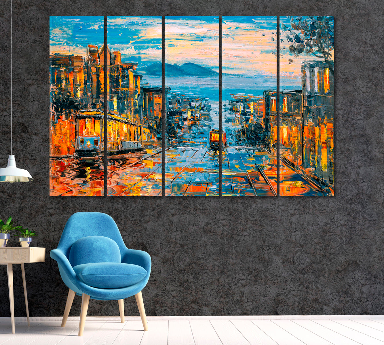 San Francisco Colorful Street Canvas Print ArtLexy 5 Panels 36"x24" inches 