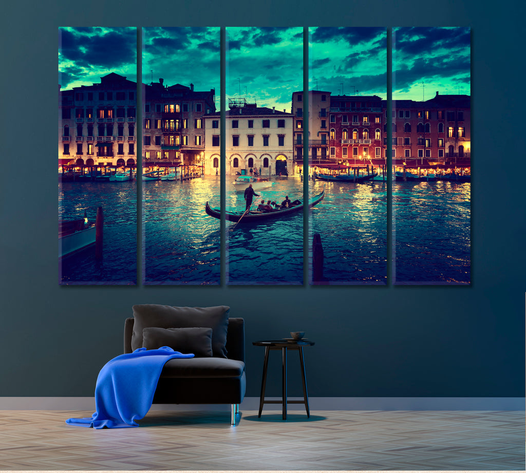 Grand Canal at Dusk Venice Italy Canvas Print ArtLexy 5 Panels 36"x24" inches 