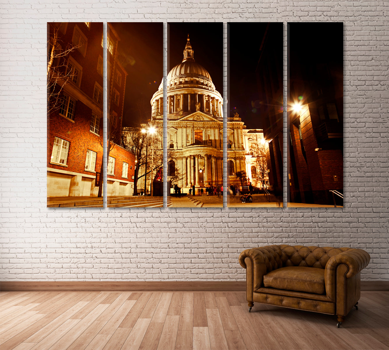 St Paul's Cathedral at Night London Canvas Print ArtLexy 5 Panels 36"x24" inches 