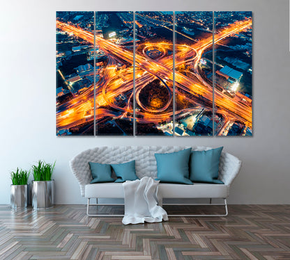 Expressway at Night Canvas Print ArtLexy 5 Panels 36"x24" inches 