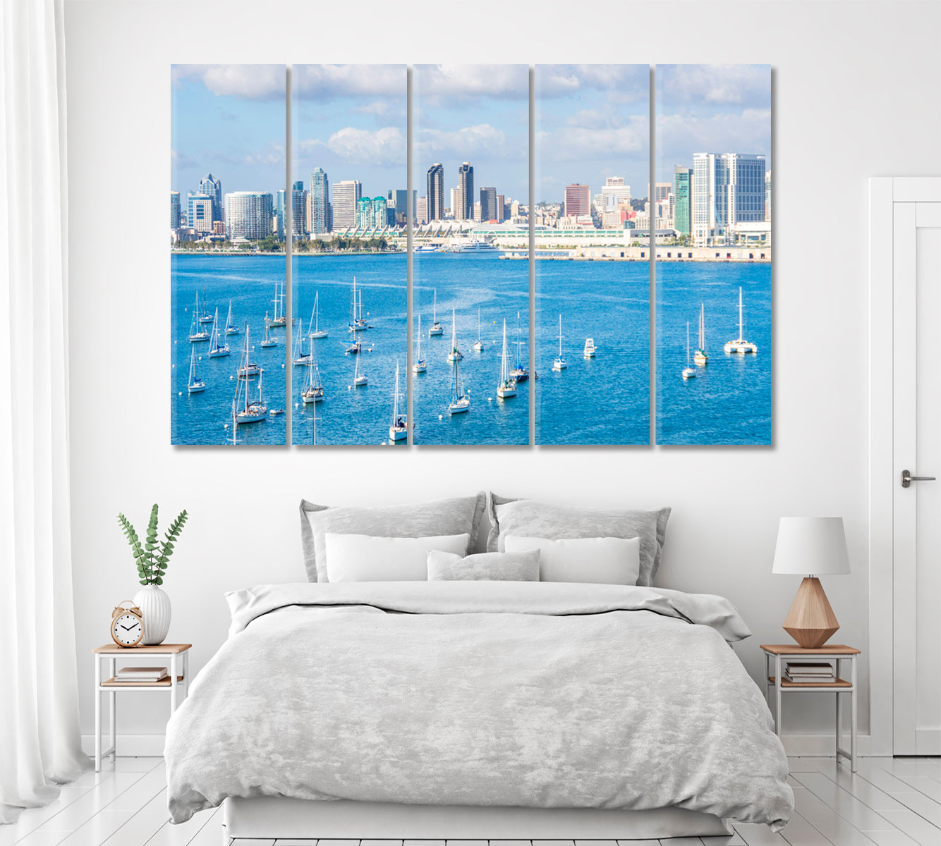 Skyline and Marina San Diego Canvas Print ArtLexy 5 Panels 36"x24" inches 