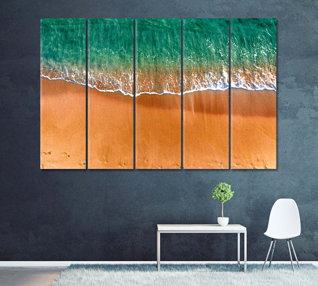 Sandy Seashore and Turquoise Sea Canvas Print ArtLexy 5 Panels 36"x24" inches 