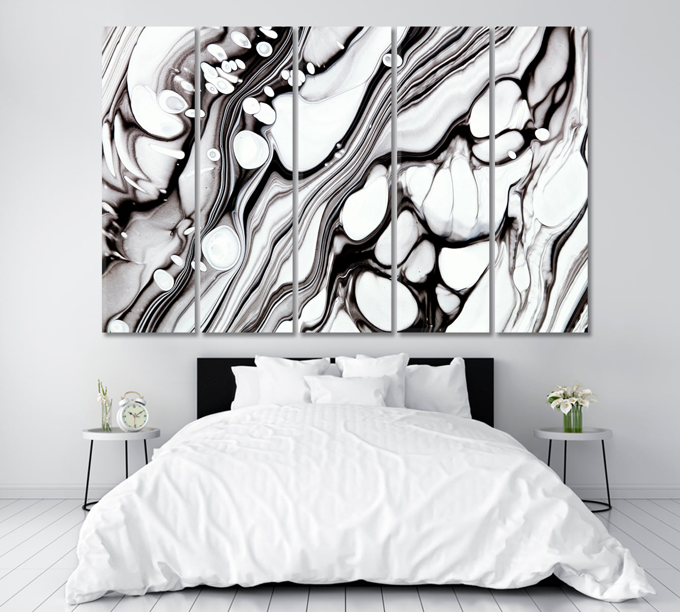 Black and White Marble Waves Canvas Print ArtLexy 5 Panels 36"x24" inches 