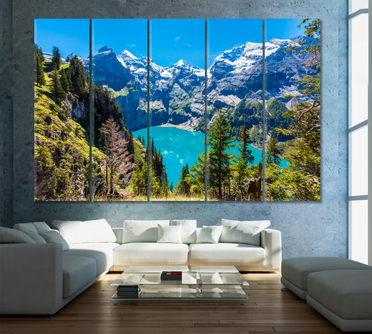 Oeschinen Lake Switzerland Canvas Print ArtLexy 5 Panels 36"x24" inches 