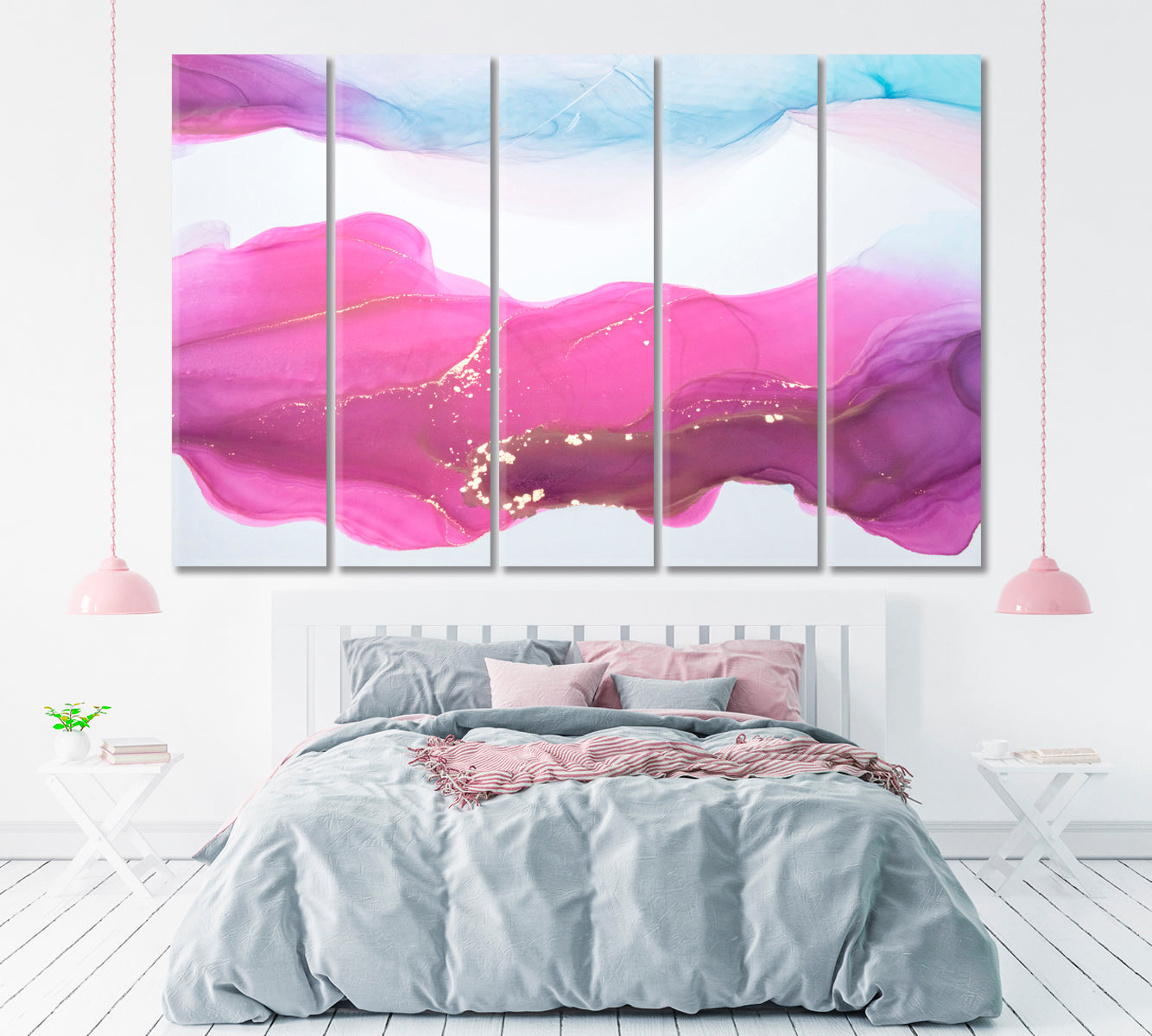 Abstract Pink Clouds Canvas Print ArtLexy 5 Panels 36"x24" inches 